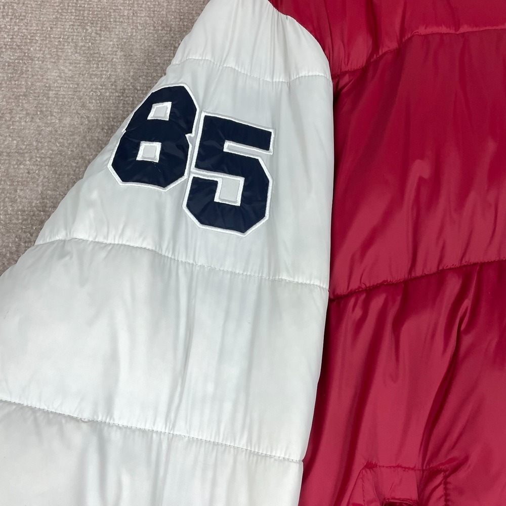 Tommy Hilfiger Puffer Jacket Mens 2XL Red White Varsity Hooded Full Zip Logo - Picture 5 of 16